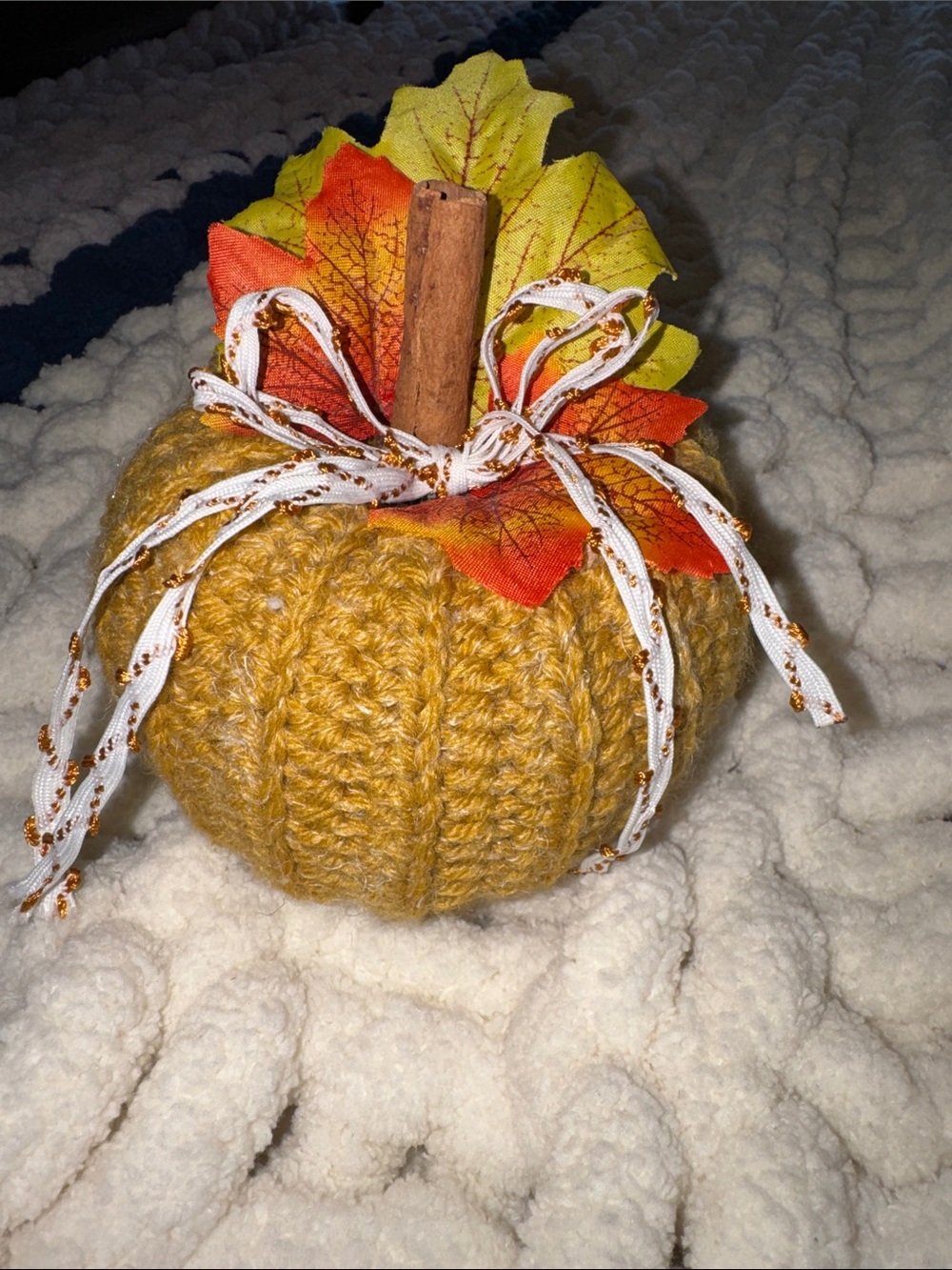 Handmade Knit Pumpkin Decor - Mustard Yellow